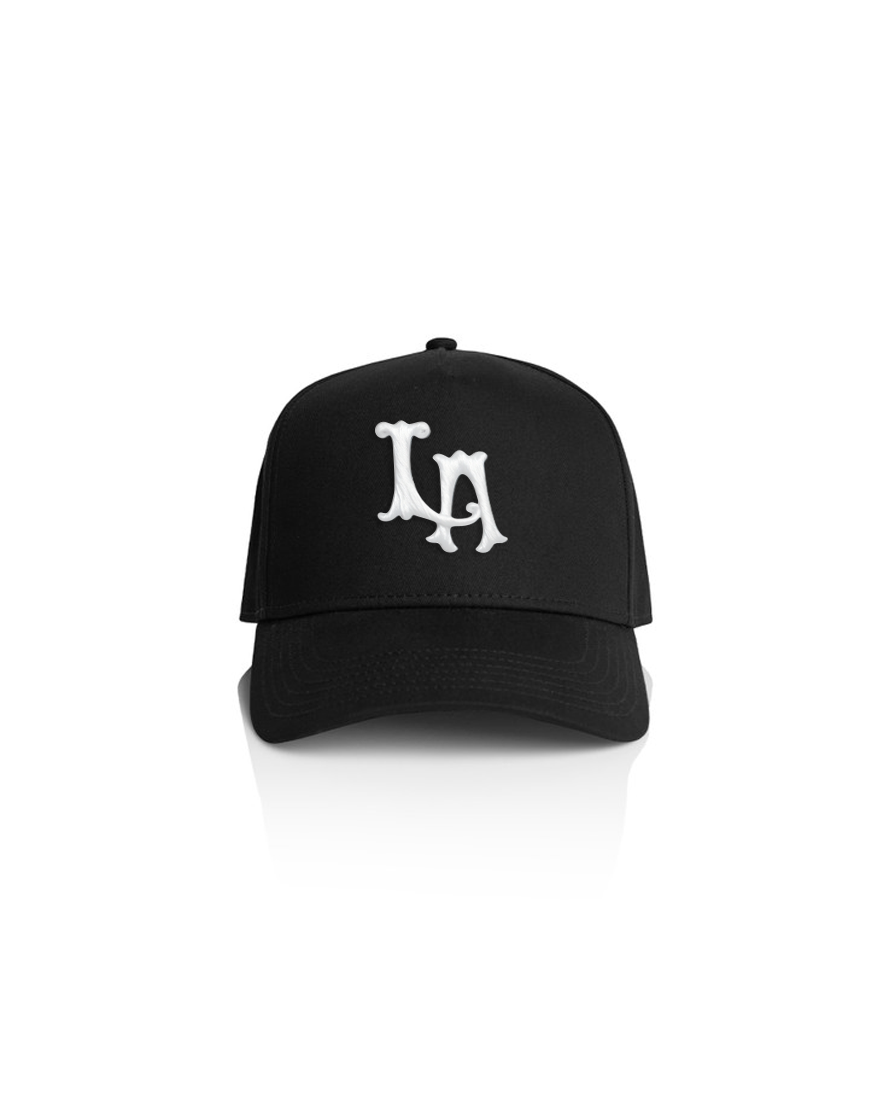 Embroidered LA Black Snapback Front View
