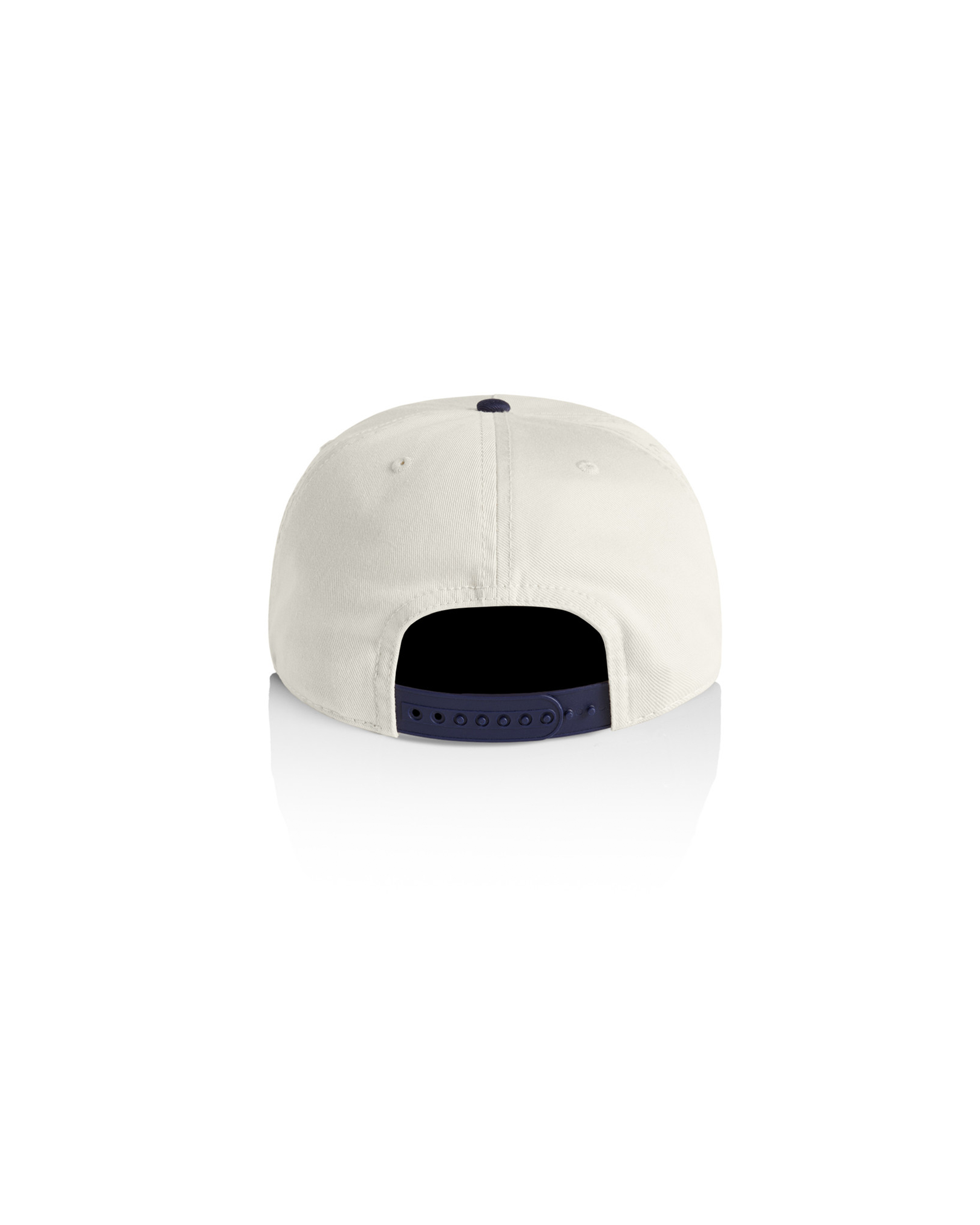 Embroidered Script Snapback Cream Navy Back View