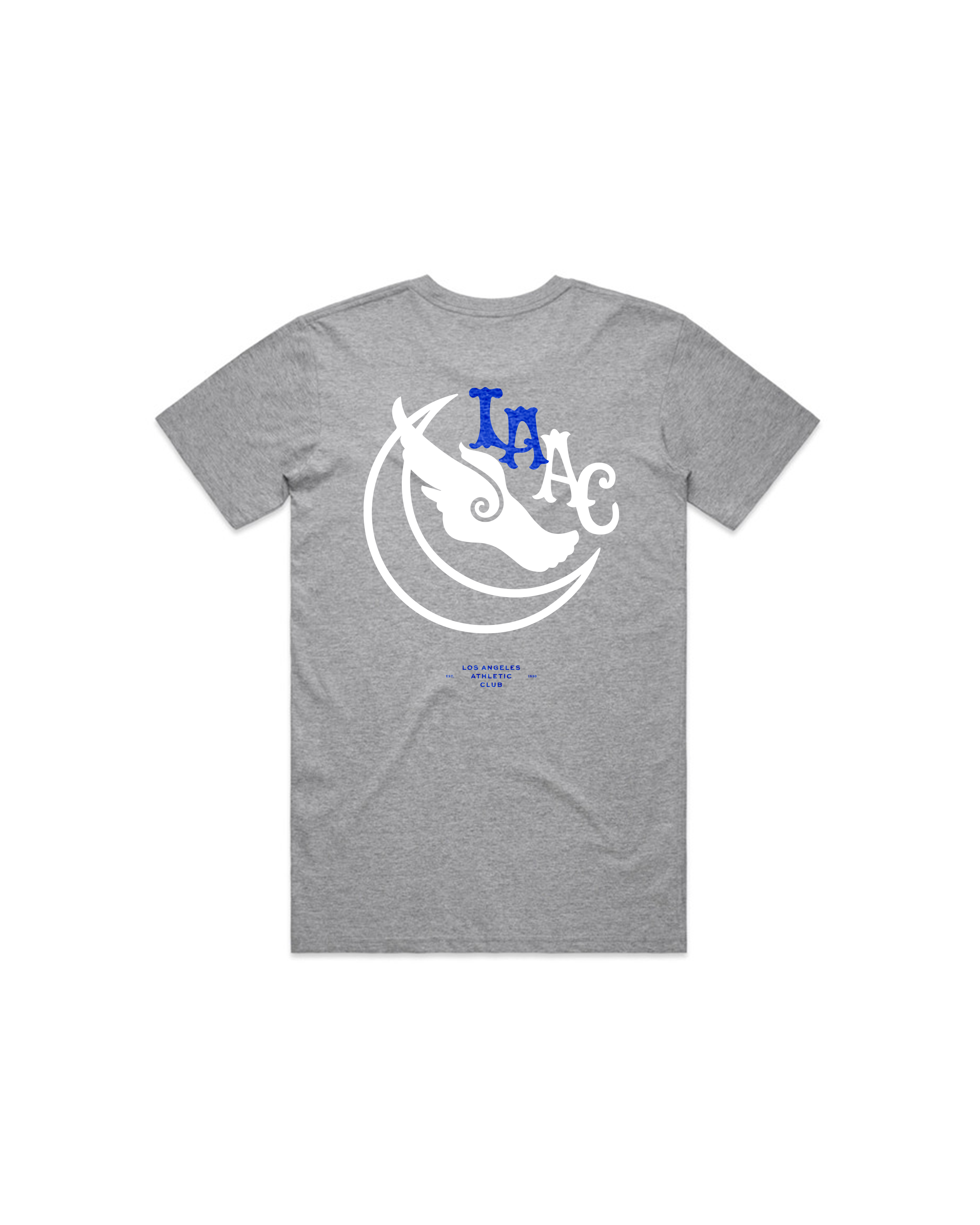 Back view of heather grey LA tee